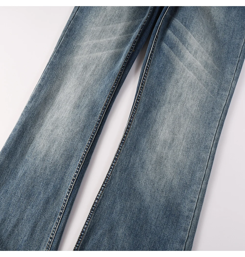 Herren Slim Boot Cut Jeans Hochwertige Einfarbige Blaue Baumwoll-Denim-Hose Lässige Klassische Skinny Flared Hose – Detail 9