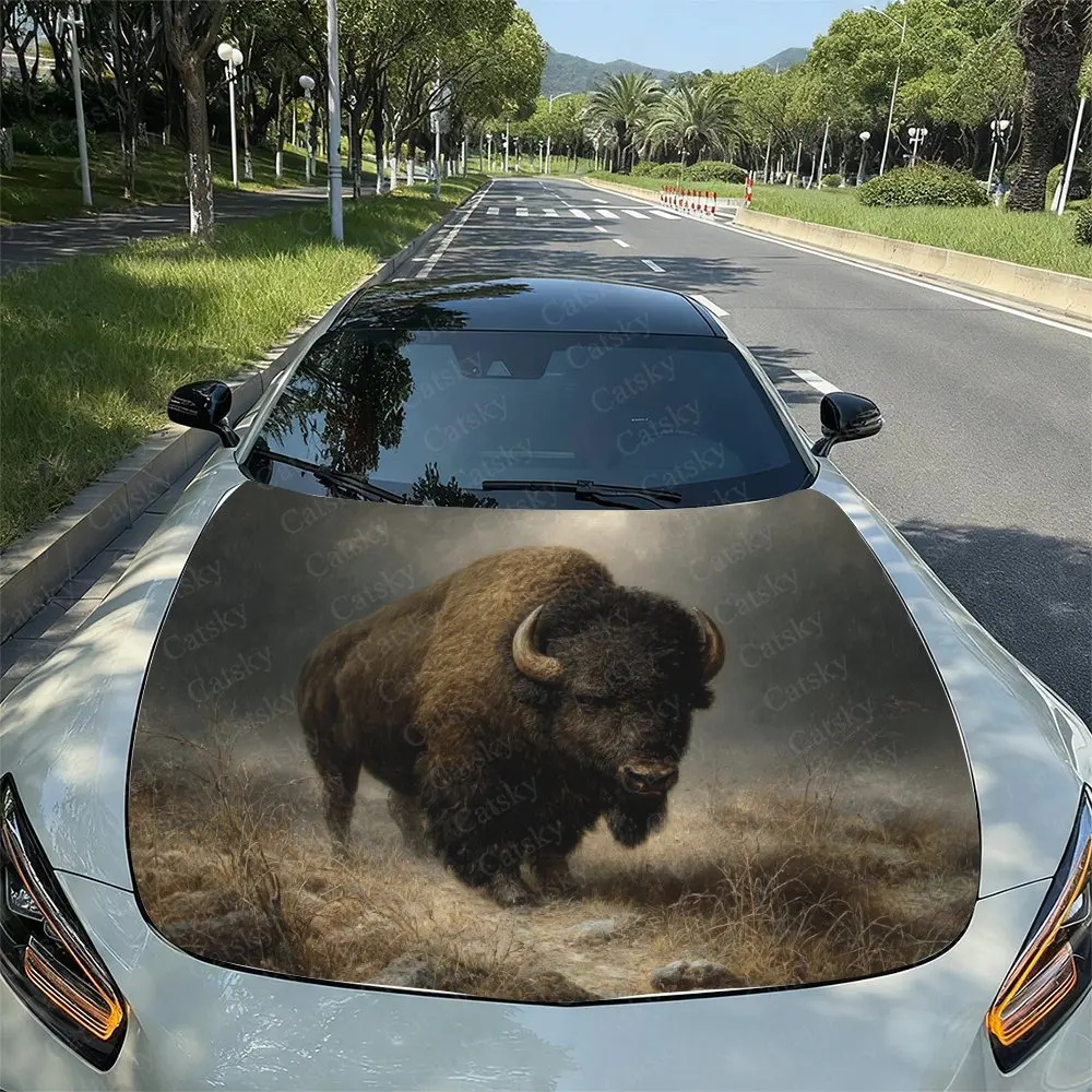 American Bison Pattern Car Vinyl Wrap, PVC Waterproof Car Hood Vinyl Wraps Sticker