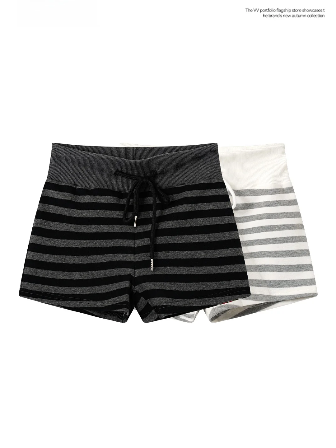 2026 New High Waist Stripe Belted Short Pants Women's Small Size Tight Fitting Sexy Summer Commute Style Elastic Bottoms