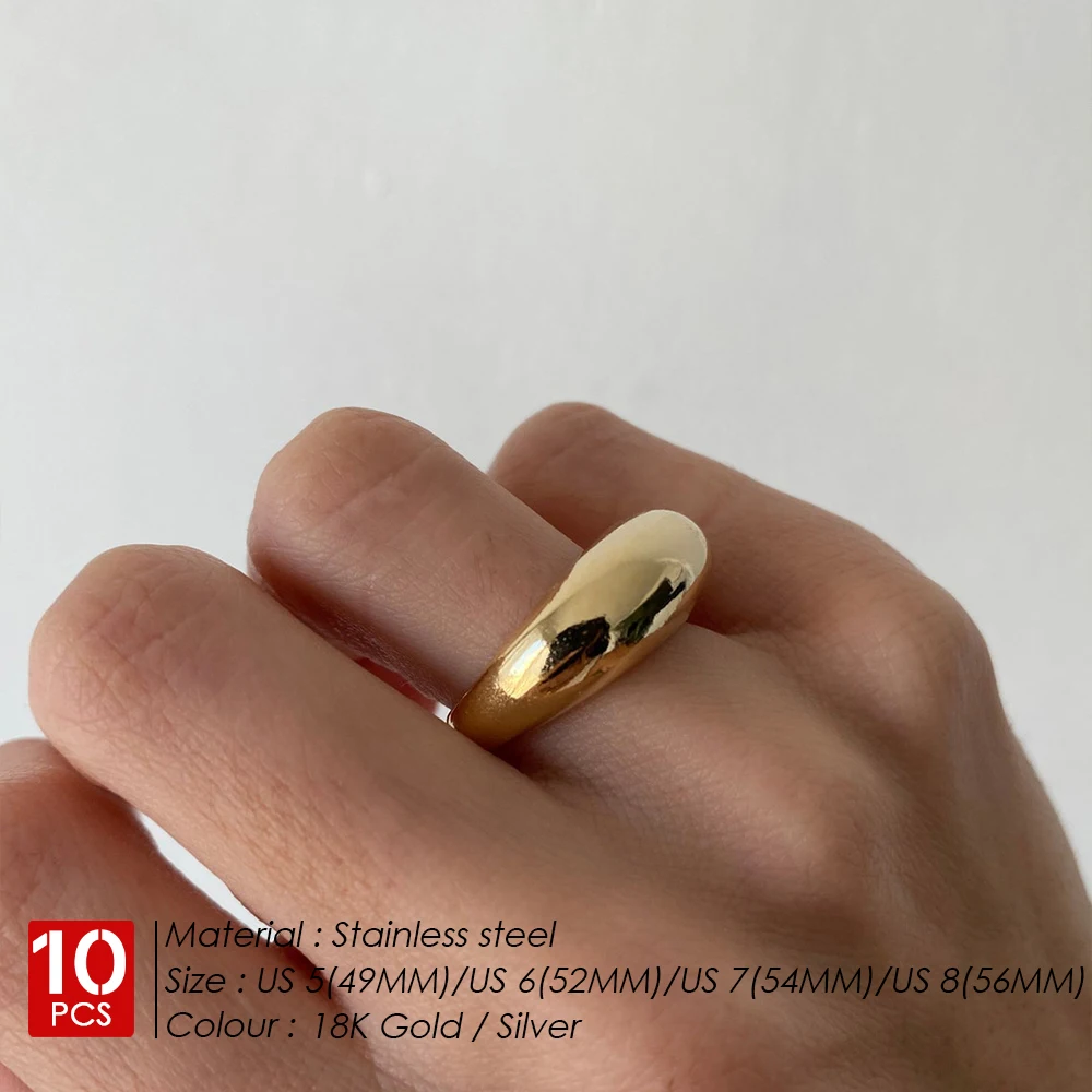 eManco 10PCS Gold Colour Arc Rings Fashion Stainless Steel Rings for Women  Geometric Jewellery Gift wholesale  Kuan 8MM