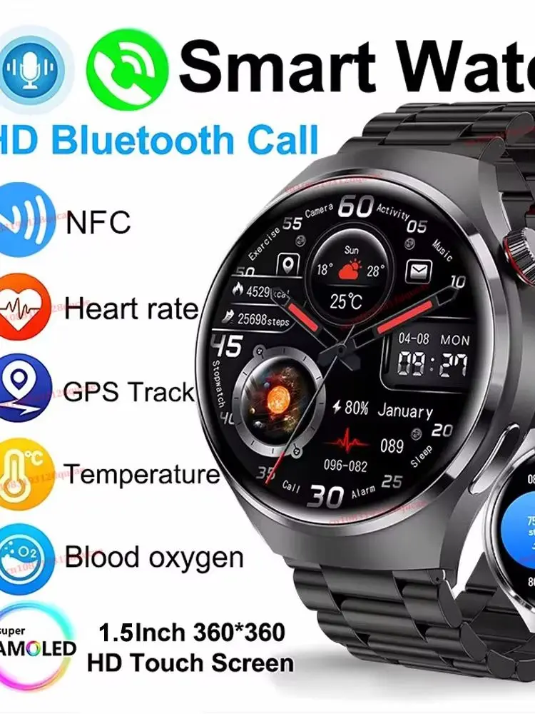 2026 Neue Smartwatch für Herren AMOLED HD-Bildschirm GPS Bewegungsverfolgung Herzfrequenz Bluetooth-Anrufe Smartwatch IP68 Wasserdichte Uhr Hw12