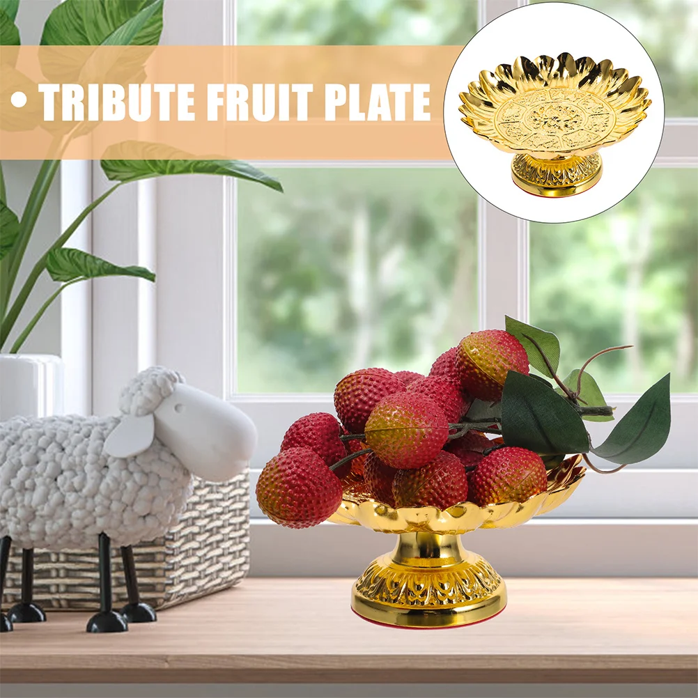 Plastic Temple Fruit Offering Plate Exquisite Design Retro Style Home Decor Buddhist Worship Accessory Smooth Surface Easy Clean