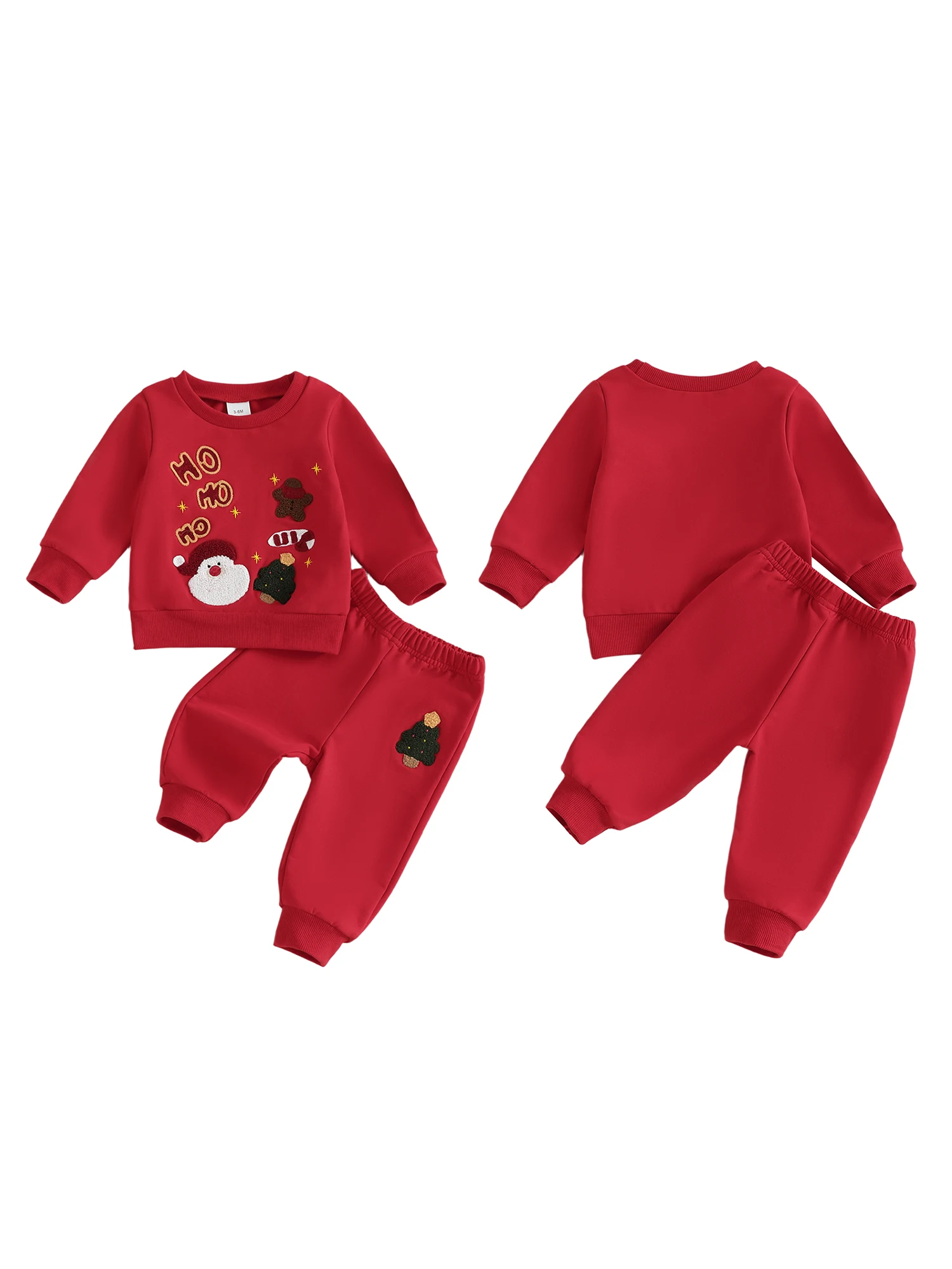 

Cute Infant Holiday Set with Festive Tree and Santa Embroidery Cozy Long Sleeve Top and Elastic Waist Pants for Christmas Cheer