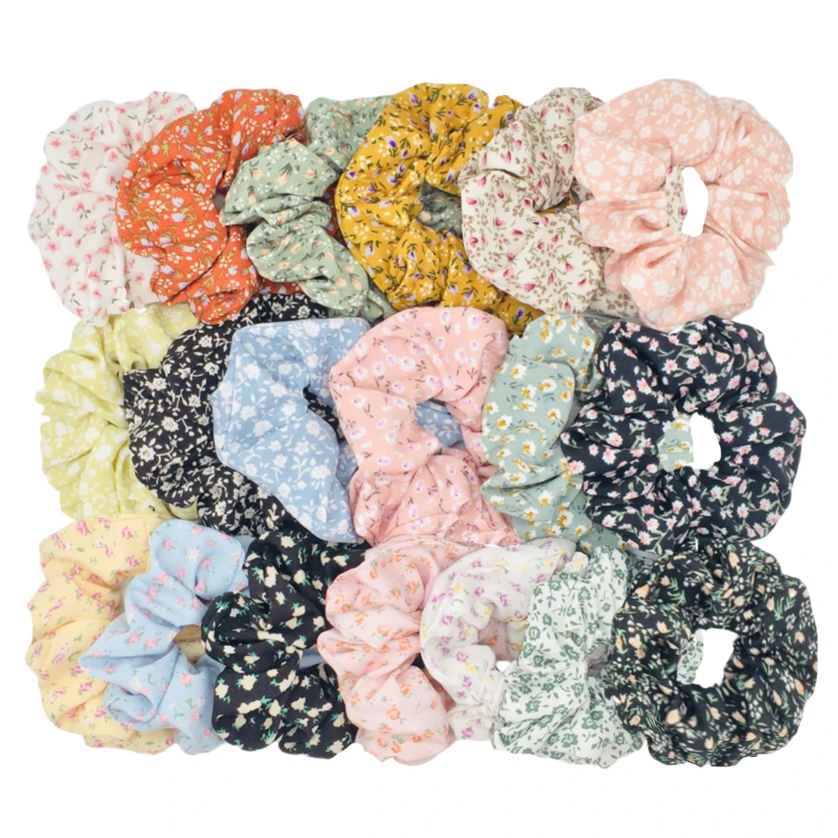 5pcs/set Sweet Cute Print Flower Scrunchies For Women Stretch Hair Accessories Elastic Rubber Band Rope Headwear Ditsy Floral