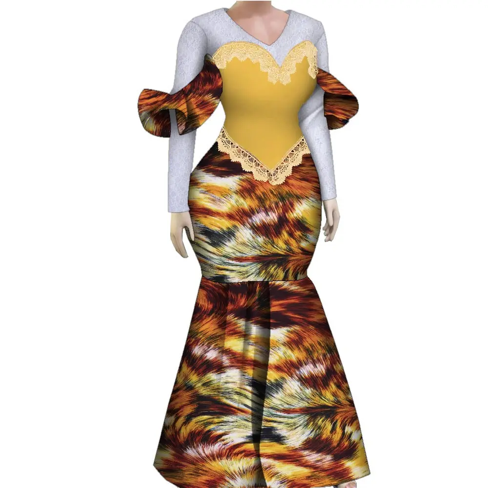 Frauen afrikanischen plus Größe Abendkleider Hochzeits feier lange Luxus Spitze Kleid Bodycon Meerjungfrau Kleid Ankara Kleider wy1490