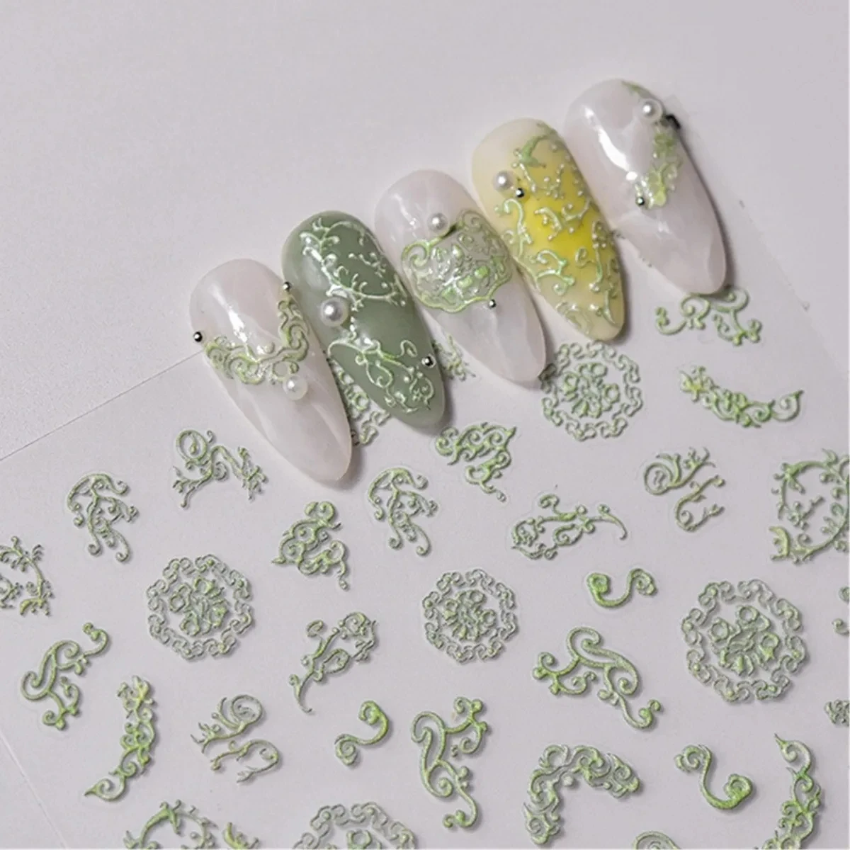 

1pcs 5D Embossed Green Retro Striped Nail Art Stickers Relief Striped Adhesive Transfer Nail Decorations Slider Decals DIY Parts