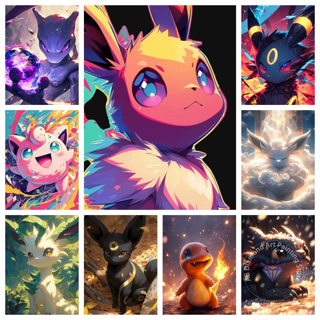 Pokémon Charizard Eevee Mewtwo 5D DIY Kit de pintura de diamante bordado de diamantes punto de cruz regalo hecho a mano manualidades decoración del hogar