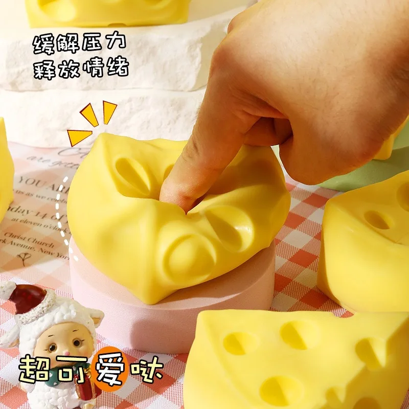 New model Adult Squeeze Toy Simulation Cheese Squeeze Toys Soft Cute Decompressing Pinching Cheese Sticky Slow Rebound