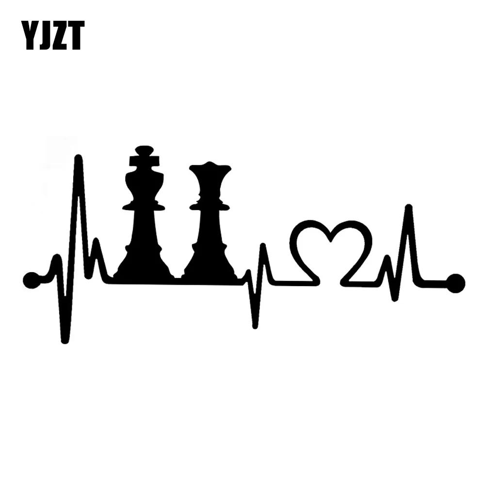 YJZT 15.2CM*6.8CM Fun King Queen Chess Set Heartbeat  Vinyl Black/Silver Car Stickers