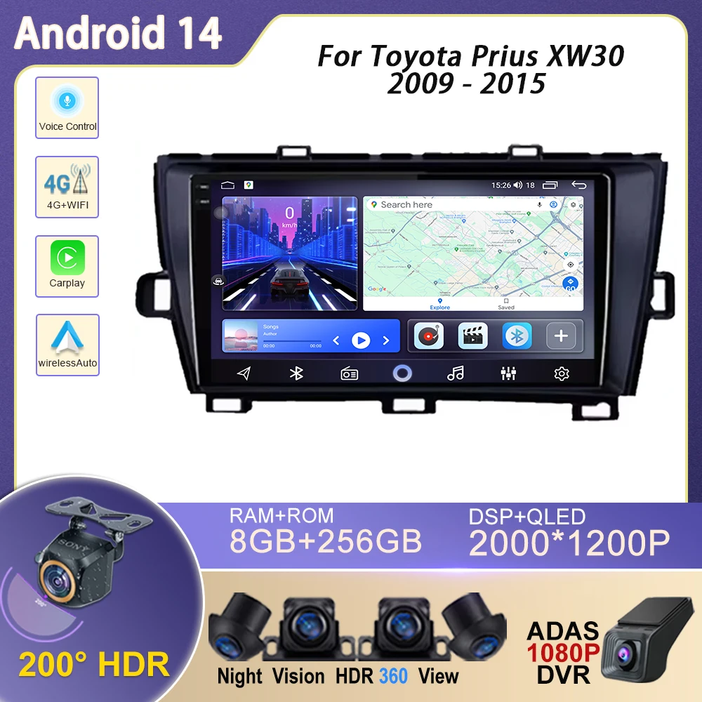 

Android 14 Auto Multimedia Player WIFI GPS Navigation For Toyota Prius 3 XW30 2009 - 2015 RHD LHD Car No 2din DVD CPU HDR Screen
