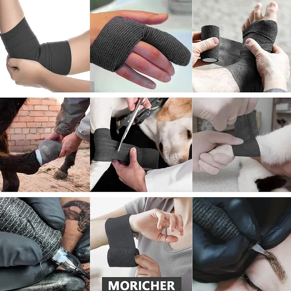 96/48/6/1 قطعة غطاء قبضة الوشم الأسود ضمادة الشريط ذاتية اللصق ضمادة مرنة التفاف إصبع المعصم حماية الوشم اكسسوارات