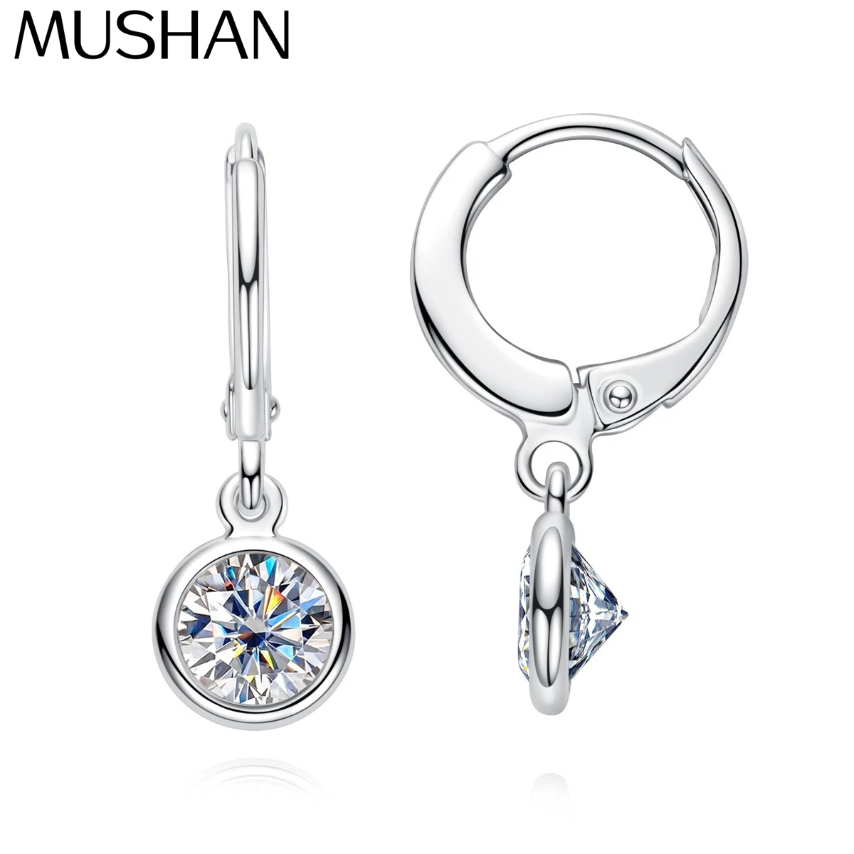 MuShan Designer Jewelry 925 Sterling Silver Hoop Earring Minimalist Moissanite Diamond Birthday Girls Platinum Plated MST Patent