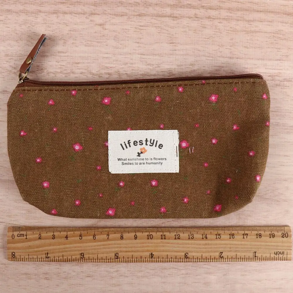 Kawaii Cute Fabric for Girl Makeup Bag Floral Flower Pen Bags Pencil Case Zipper Pouch Pencil Bag