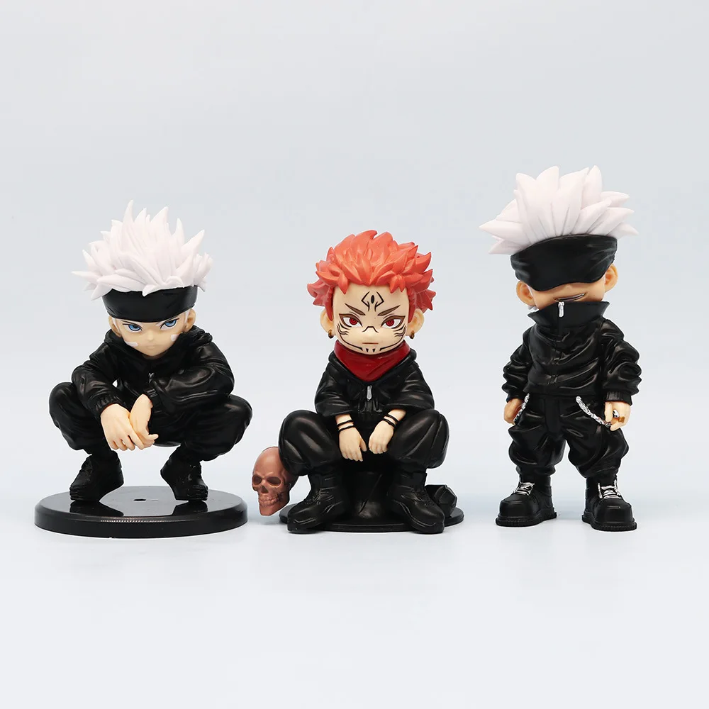 Jujutsu Kaisen Figures Crouching, Standing Satoru Gojo, Seated Yuji Itadori, and Sukuna Trendy Chibi Figura Model