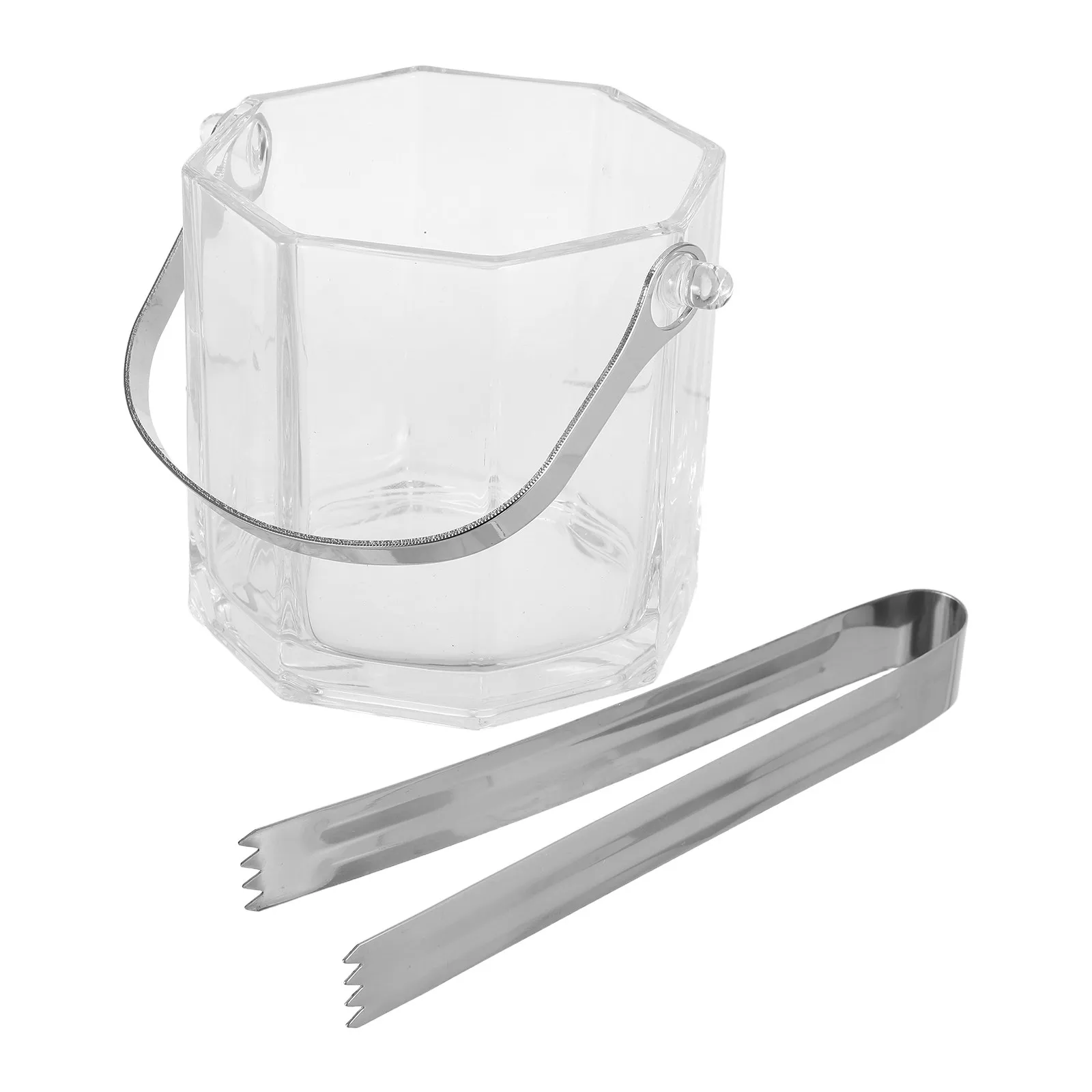 Juego de Cubitera de Vidrio Transparente de Gran Capacidad (1000 ml) con Asa y Pinzas para Hielo, Elegante Enfriador de Bebidas para el Hogar, Bar, Cocina, Mesa y Fiestas