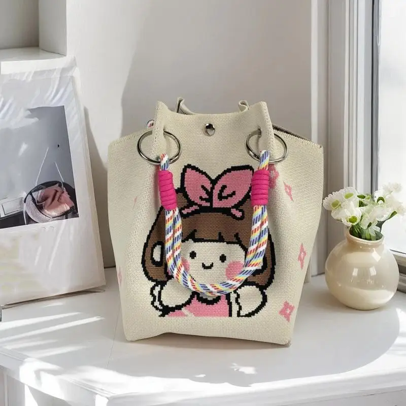 Three Dimensional Magnetic Buckle Knitted Handbag Versatile Cute Woven Shoulder Bag For Women Daily Shopping Trip