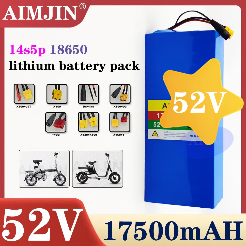 

18650 Lithium Battery 14S5P 52V 17500mAh with BMS for 1500W Devices And Transportation Equipment Charger Included