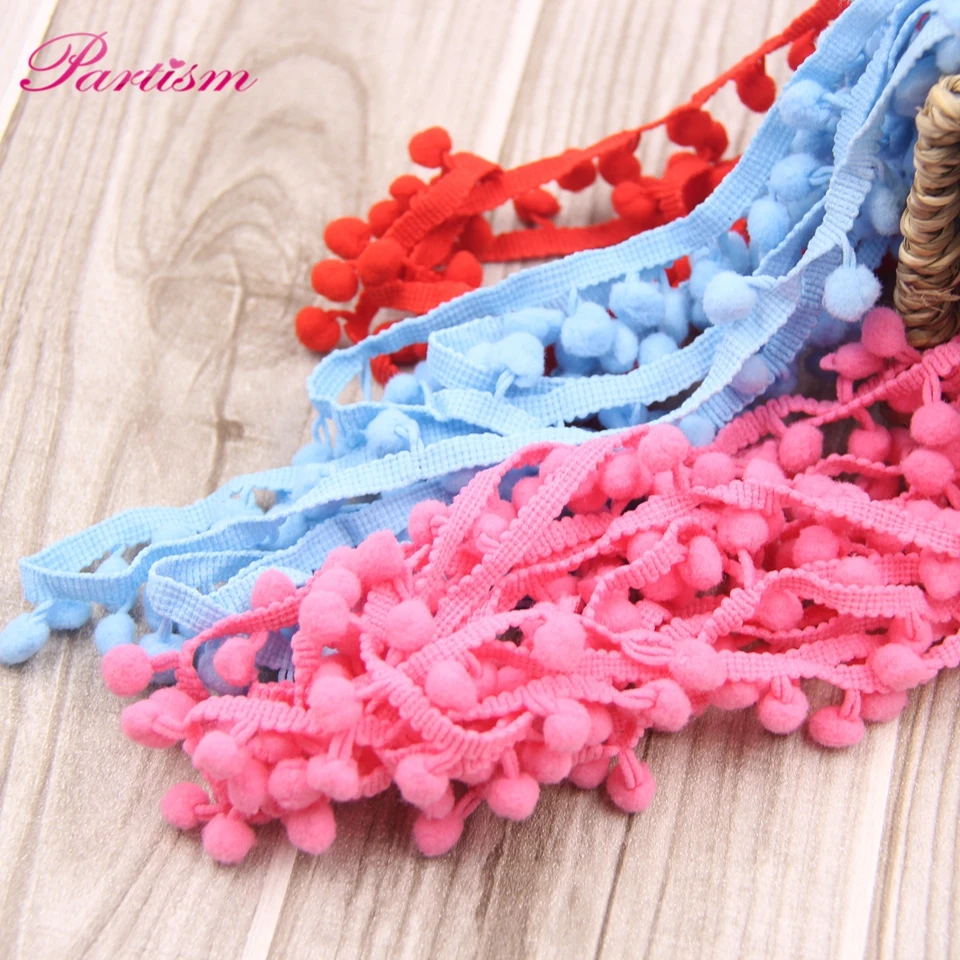 5Yards/Lot  Hot Sale 10MM Pom Pom Trim Ball Fringe Ribbon DIY Sewing Accessory Lace 17 Colors  For Home Party  Decoration