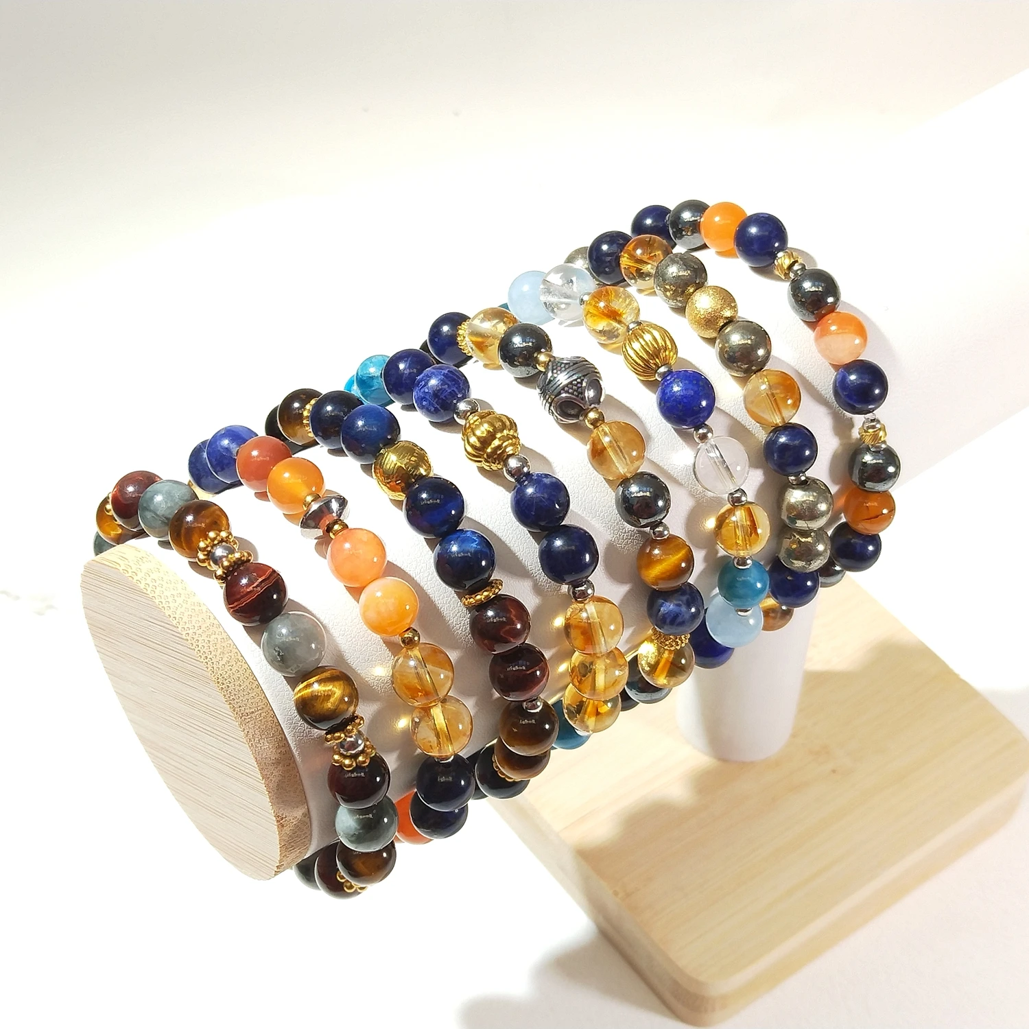 

Эластичный браслет Lii Ji Mix из натурального камня и нержавеющей стали, 8 мм, 19 см, для мужчин, ювелирные изделия