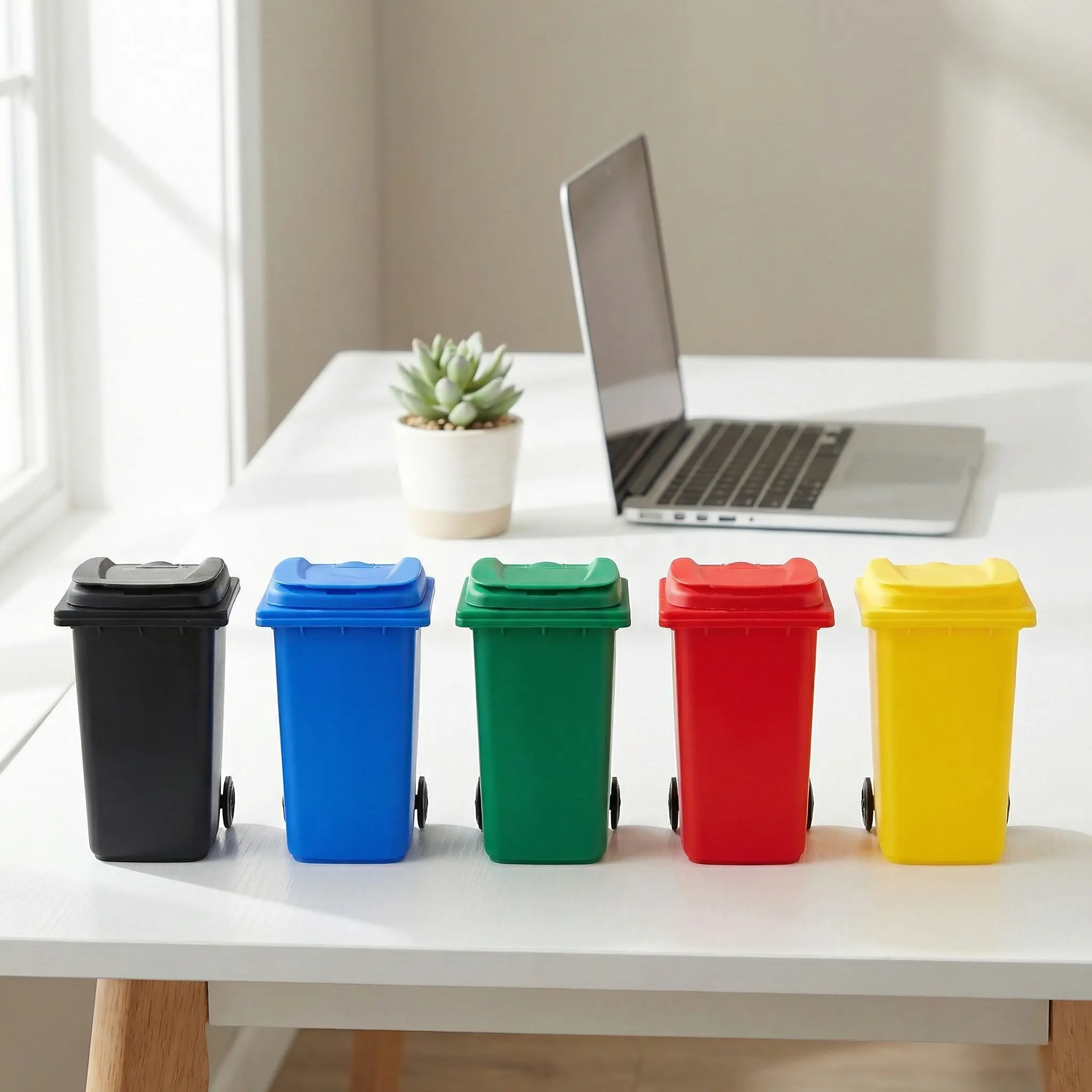 5Pcs Mini Plastic Miniature Trash Can Pencil Holder Desktop Rubbish Bin Organizer Pen Pot Office Makeup Brush Container