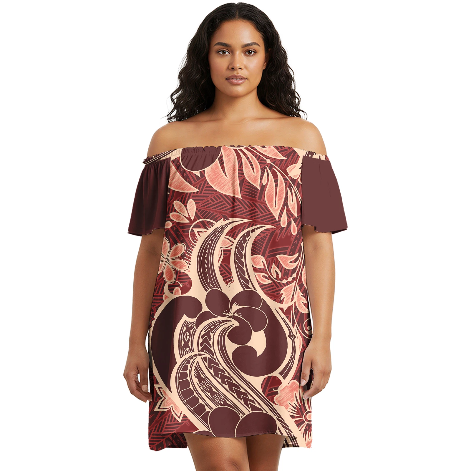 فستان مخصص بولينيزيا ميكرونيزيا مطبوع عليه زهور بأكمام قصيرة هاواي أنيق للحفلات الراقصة فيجي ساموا القبلية للحفلات الراقصة فساتين سهرة للسيدات