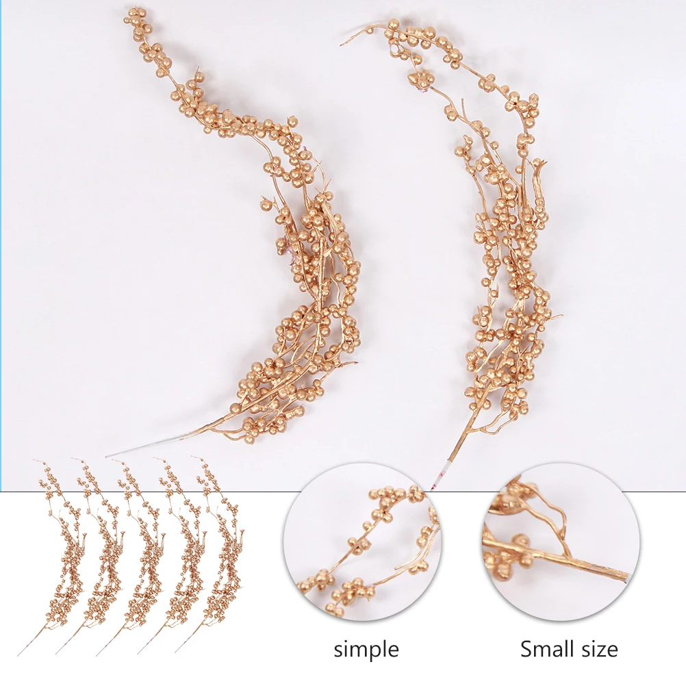 

5pcs Artificial Berry Stems Wedding Home Decor Golden Party Supplies Simulation Flower Branches Evening Banquet Decoration