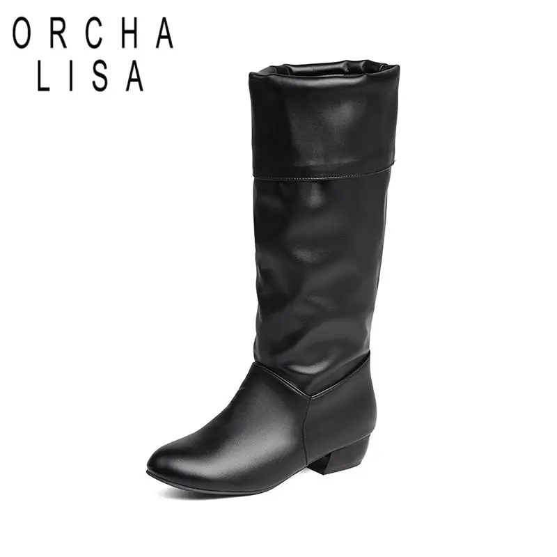 

Женские сапоги ORCHA LISA, высота до середины икры, с круглым носком, на толстой подошве 3,5 см, без застежек, большие размеры 46-47, для верховой езды, осенние