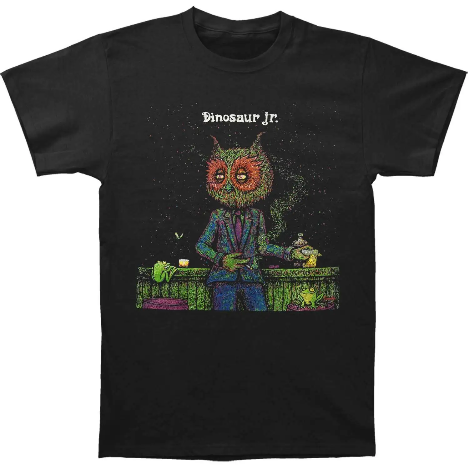 

Мужская приталенная черная футболка Dinosaur Jr Owlman