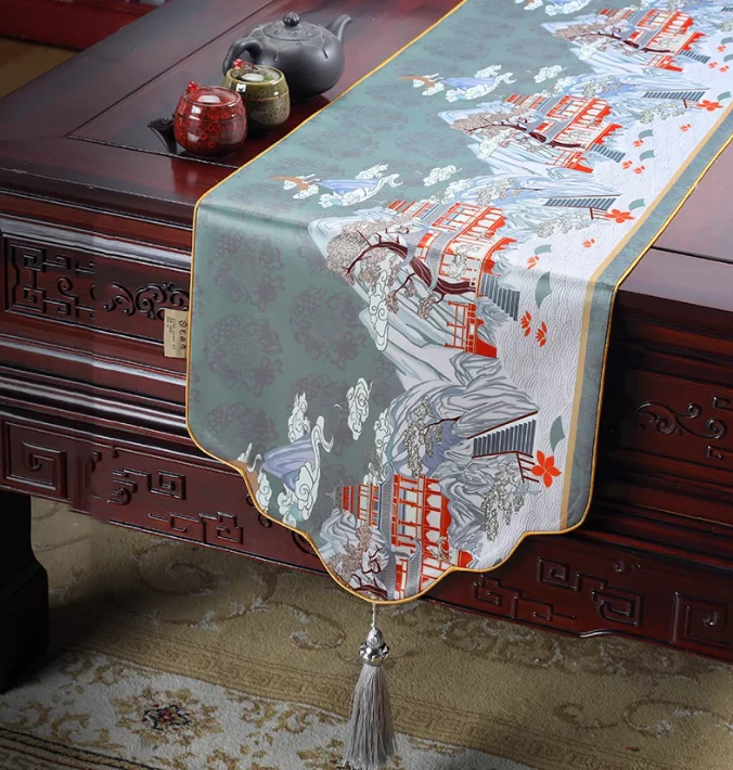 Custom Waterproof Luxury High End Table Runners Chinese style Coffee Tea Tablecloths Rectangle Cabinet Bed Runners