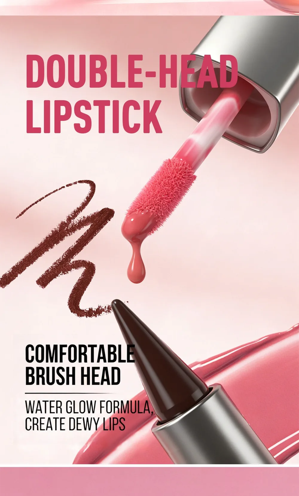 2-in-1 Lipliner & Lipgloss, Doppelseitiger Feuchtigkeitsspendender Nicht-Klebender Lippenstift, Matter Samt-Lipliner mit Glänzendem Aufpolsterndem Lipgloss – Detail 2