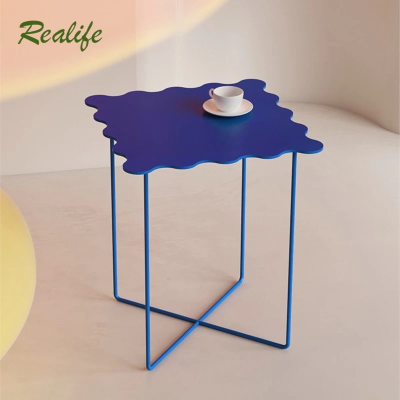 Realife Nordic Style Klein Blue Wrought Iron Small Coffee Table Light Luxury Sofa Living Room New Creative Metal Table Simple