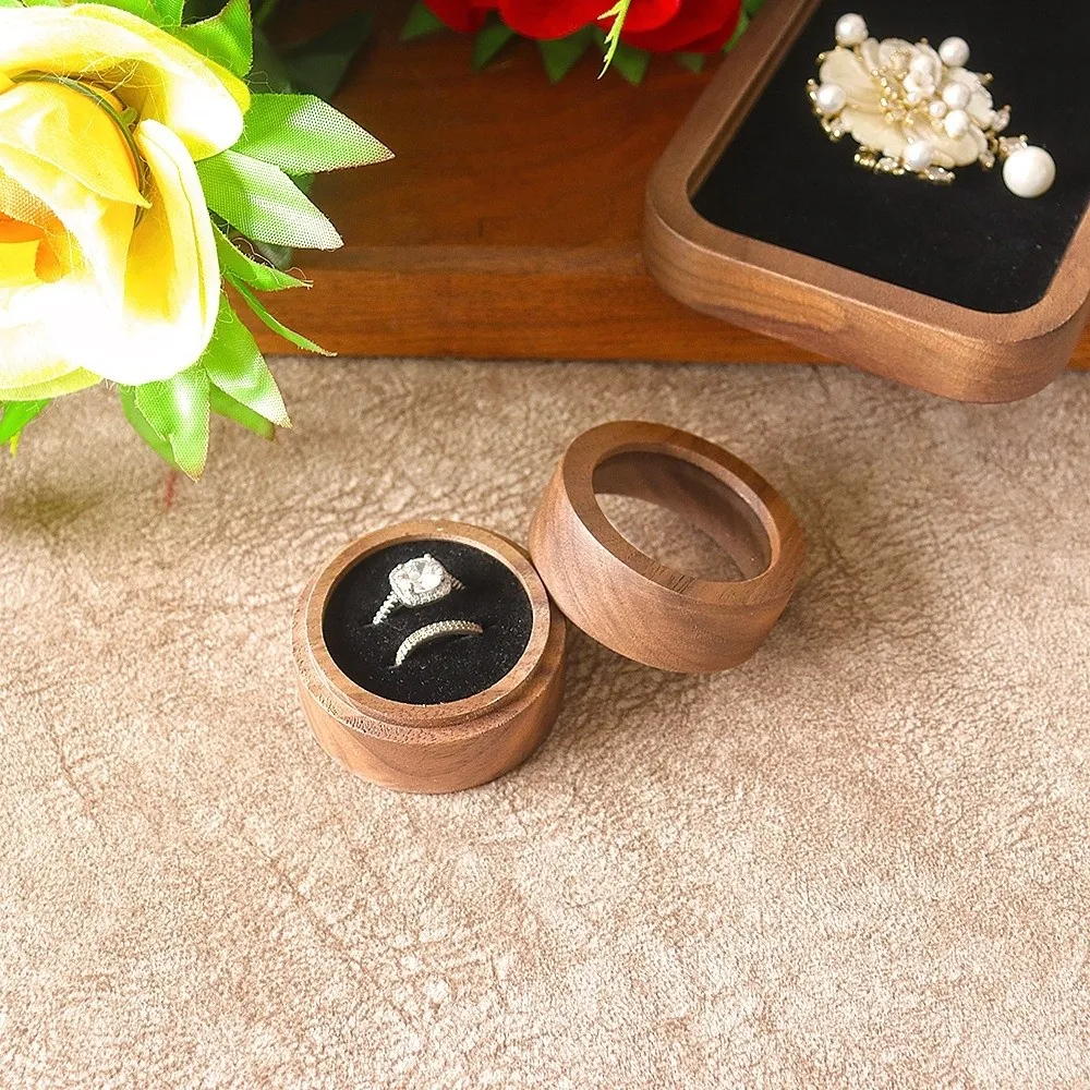 1/2 Slots Walnut Wood Rings Holder Luxury Wedding Rings Display Case Anti-collision Packaging Jewelry Organizer