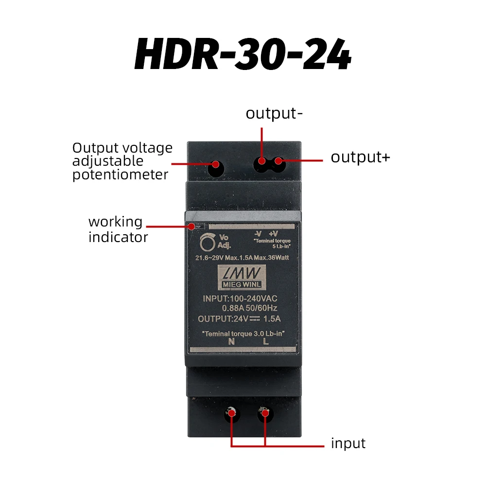 Alimentation de commutation HDR, série 15W 30W 60W 100W AC-DC 5V 12V 15V 24V 48V, interrupteur Ultra mince sur Rail DIN