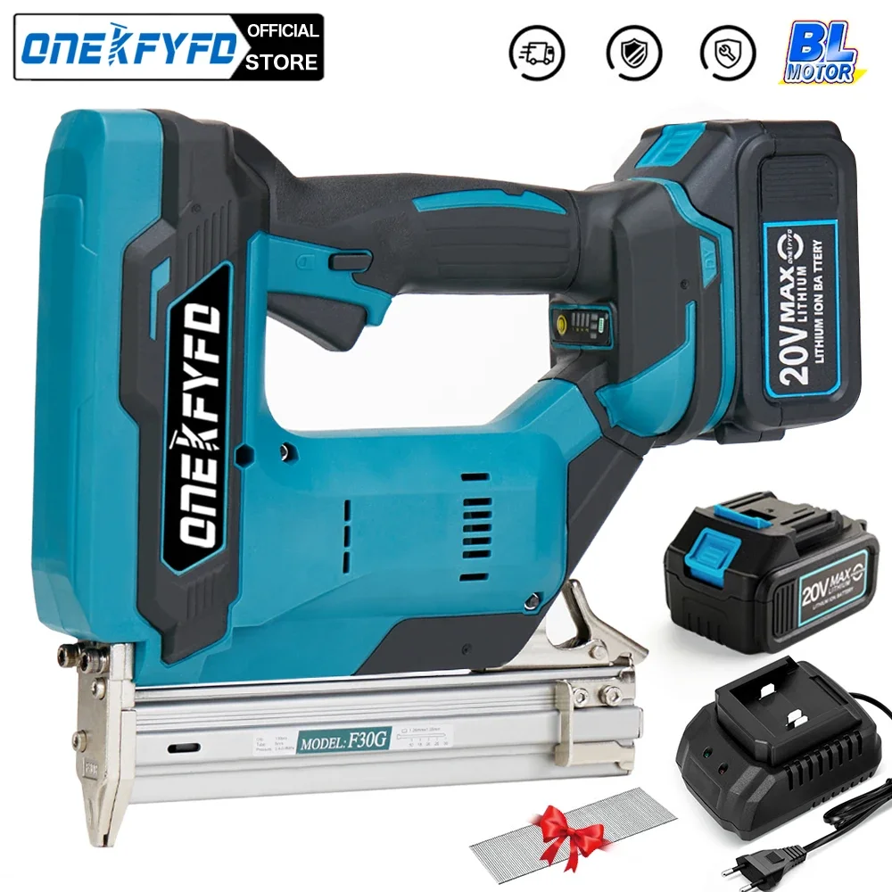 

Brushless Wireless Cordless F30 Electric Nail Gun Stapler Nailer Woodworking Lithium Battery + 1set Nails For Makita 18V Battery