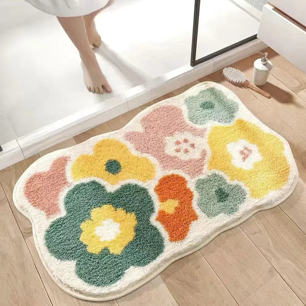 

Creative Flower Carpet Imitation Cashmere Bathroom Floor Mat Home Door Mat Living Room Bedroom Bedside Carpet Home Decoration