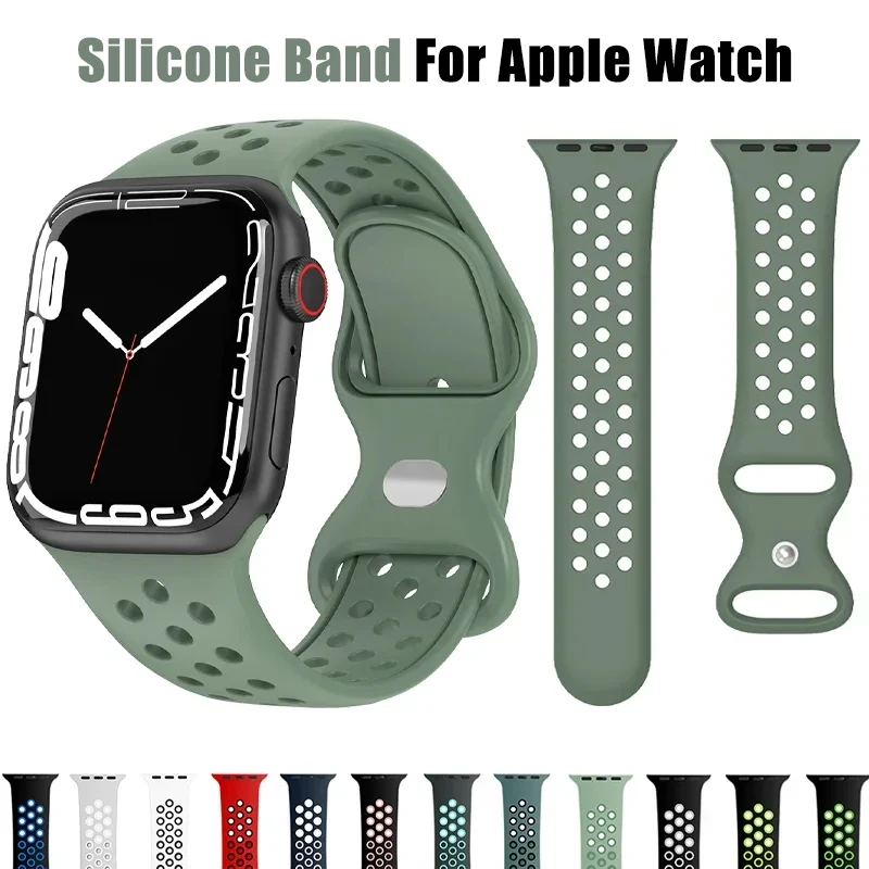 Silicone Strap for Apple Watch Band Ultra2 49mm Series 9 8 7 41mm 45mm 38mm 42mm Sport Bracelet IWatch 7 6 SE 5 4 3 44mm 40mm