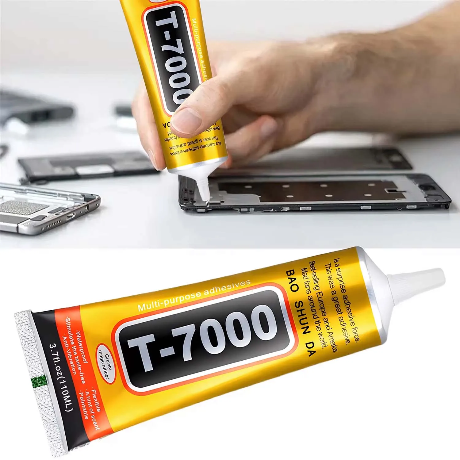 Pegamento t7000 para reparación de teléfonos, adhesivo negro de contacto para reparación de celulares y tabletas, pegamento fuerte t-7000 de 15ML, 50ML, 110ML con salida de aguja fina