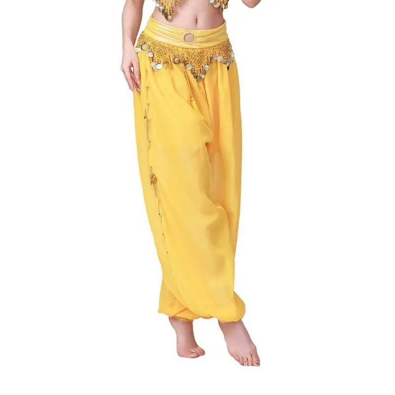 Women Belly Dance See-Though Loose Pants Female Stage Performance Costume Side Split Sequins Bloomers Semi Dancewear