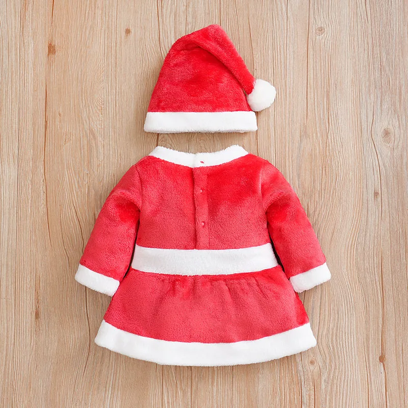 Baby Girl Christmas Clothing With Plush Warm Dress Winter Long Sleeved Clothes Christmas Hat Children\'s Clothing