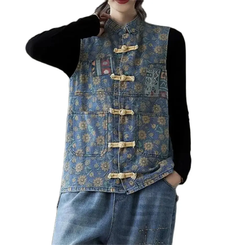 Women Fashion Denim Vests Female Vintage Sleeveless Jeans Outerwear Casual Denim Coat Office Lady Jackets Jean Waistcoat Spring