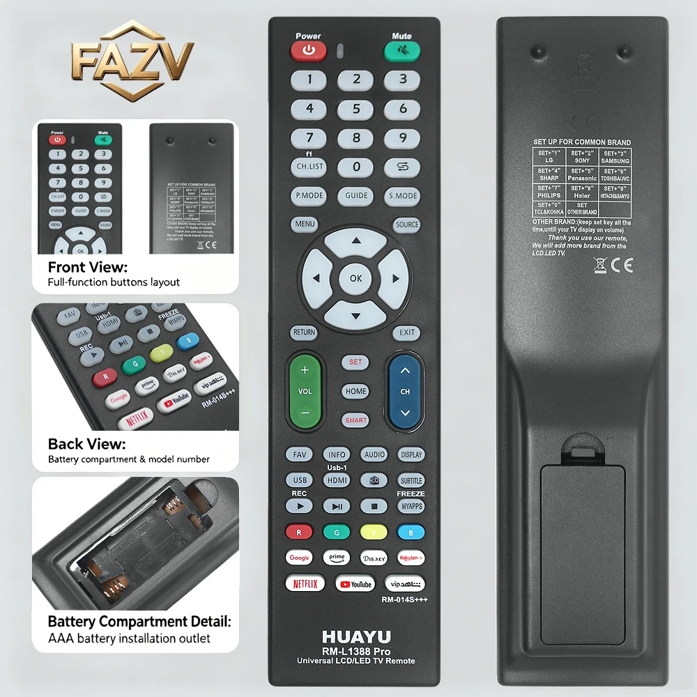 RM-L1388 PRO RM-014S+++ Universal LCD TV Remote, No Voice. Supports Most Brands Such as: SONY, SHARP, PHILIPS, Etc. LED/LCD TVs.