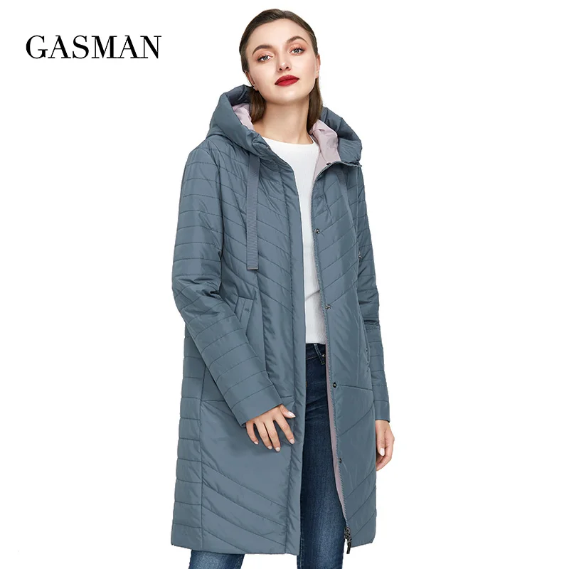 

GASMAN 2022 Autumn fashion slim thin down jacket Women pocket coat hoodies solid space cotton Female long jacket coat spring new