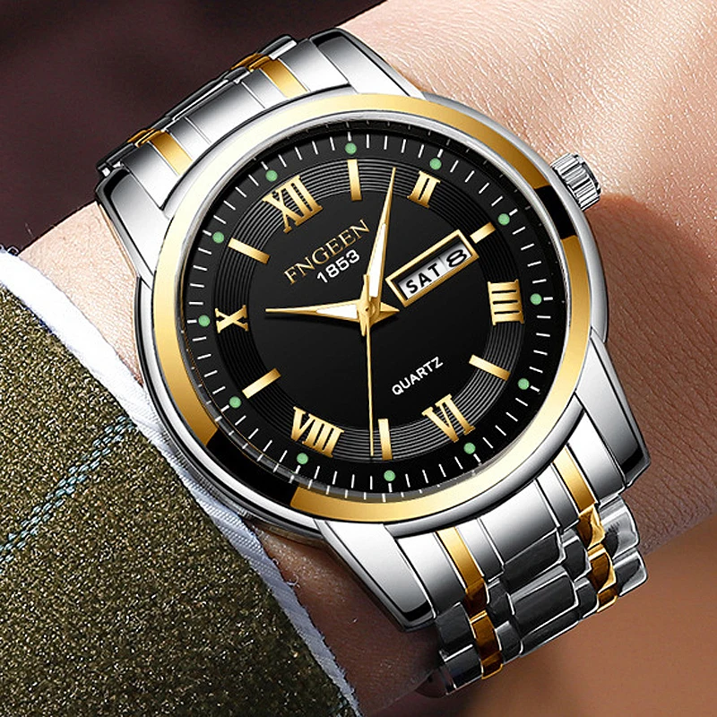 

Quartz Wristwatch Luminous Week Date Men's Watches Classic Calendar Mens Business Steel Watch Relogio Masculino Popular Saati