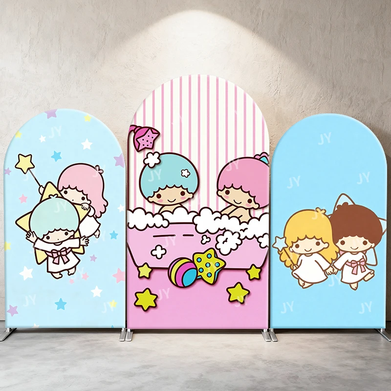 

Little Twin Stars Sanrio Arch Backdrop Cover Bath Time Angel Theme Cute Cartoon Birthday and Baby Shower Photo Booth Decor