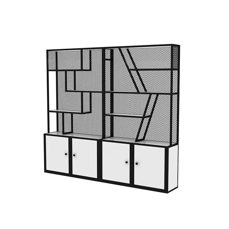 

Vintage solid wood bookshelf storage space with door and wall storage rack