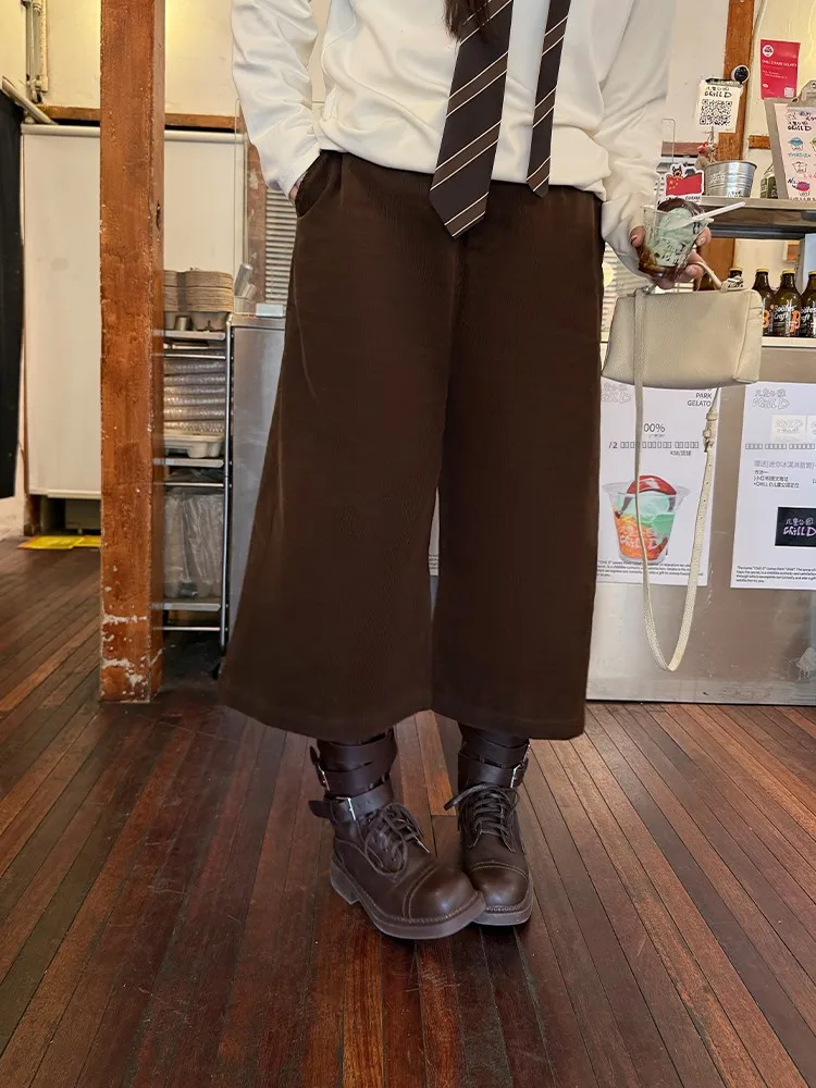 

Свободные повседневные винтажные вельветовые брюки с широкими штанинами для женщин больших размеров, с высокой талией, комфортные, стройнящие, длиной восемнадцать дюймов