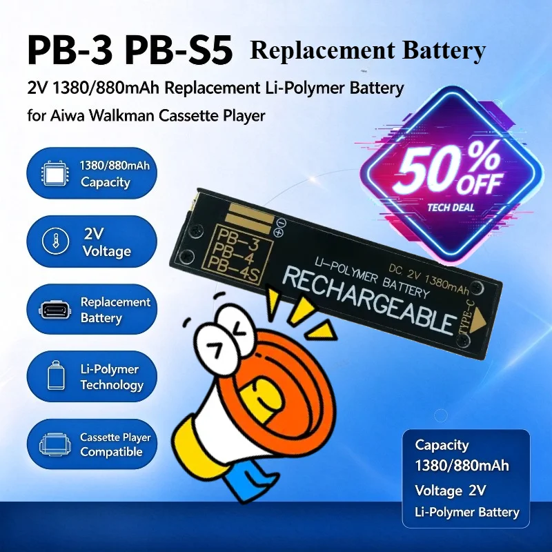 PB-3 PB-S5 PB3 PB4 PB4S PB-S5A 2V 1380/880mAh Replacement Li-Polymer Battery For A iw a Walkman Cassette Player Accessories