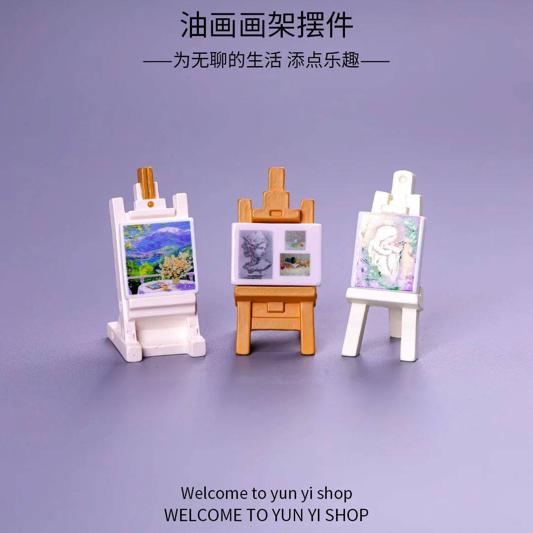 

Cute1:12Scale Dollhouse Miniature Painting Easel with Doll Resin Art Themed Ornament for Office Desk Home Decor Collectible Gift