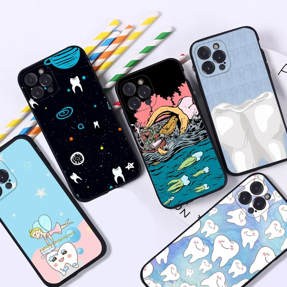 Dentist Tooth Pattern Phone Case For iPhone 14 11 12 13 Mini Pro XS Max Cover 6 7 8 Plus X XR SE 2020 Funda Shell