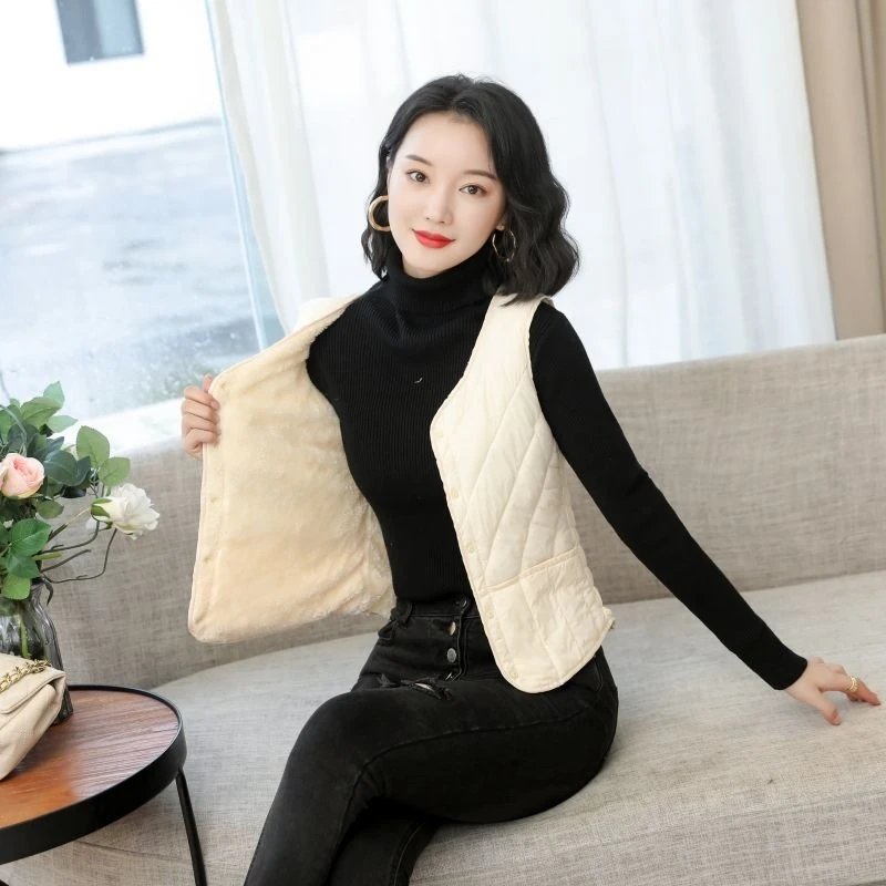 

2025 Autumn Winter Thermal Cotton Vest for Women Slim Short Style Fleece Lined Warmth Inner Outer Layer